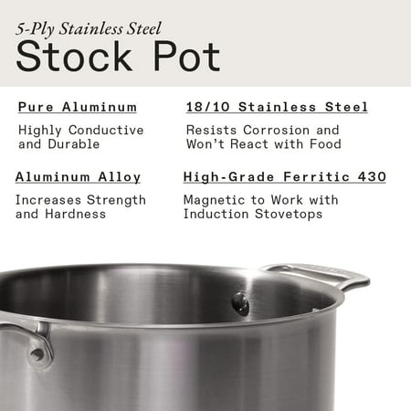 

Cookware - 8 Quart Pot With Lid - Stainless Clad 5 Ply Construction - Induction Compatible - Professional Cookware - Italy