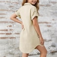 thumbnail image 6 of Cethrio Girls Shirt Dresses Size 10-12, Short Sleeve Casual Lapel Collar Mid-length Kids Summer Dresses Beige, 6 of 8