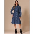 thumbnail image 4 of DARING DIVA Denim Shirt Dress Long Sleeve Belted Dress L Dark Blue, 4 of 6