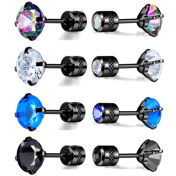 Titanium Earrings for Sensitive Ears, Pairs of Screw Back Hypoallergenic Surgical Grade Titanium Cubic Zirconia Stud Earrings for Women Men
