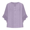 thumbnail image 4 of TKLPEHG Women's 3/4 Sleeve Tops Crew Neck Button Three-quarter Sleeve Shirt Fashion Casual Lightweight Loose Solid Color Fall Tops Comfy Blouses Pullover (Purple,M), 4 of 5