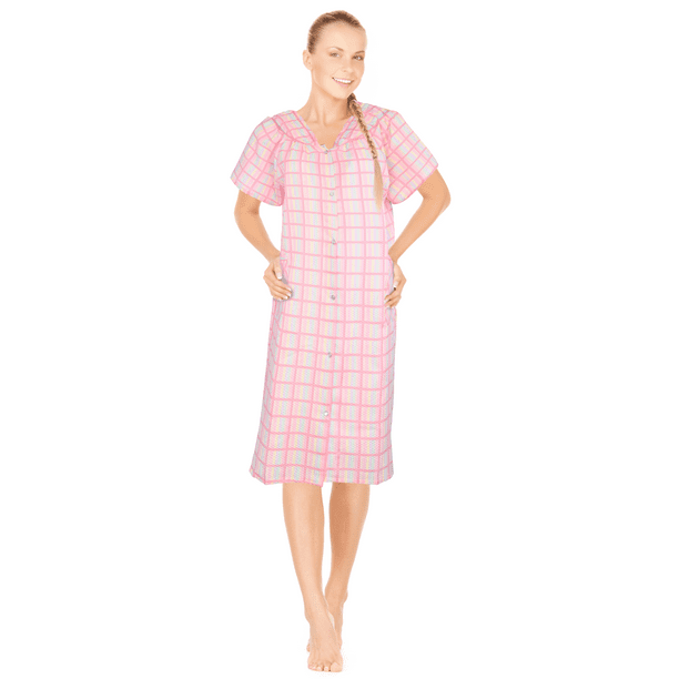 JEFFRICO Womens Snap Front Housecoat Lounger Duster House Dress Short