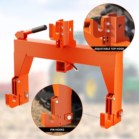 Cherish 3 Point Quick Hitch to Category 1 and 2 Tractors,3000 LBS Lifting Capacity Tractor Quick Hitch with 2 Receivers,Orange