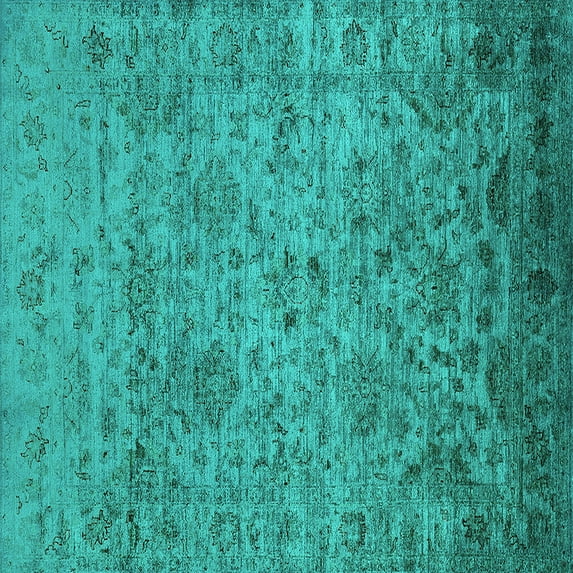 Ahgly Company Machine Washable Indoor Square Oriental Turquoise Blue Traditional Area Rugs, 5' Square