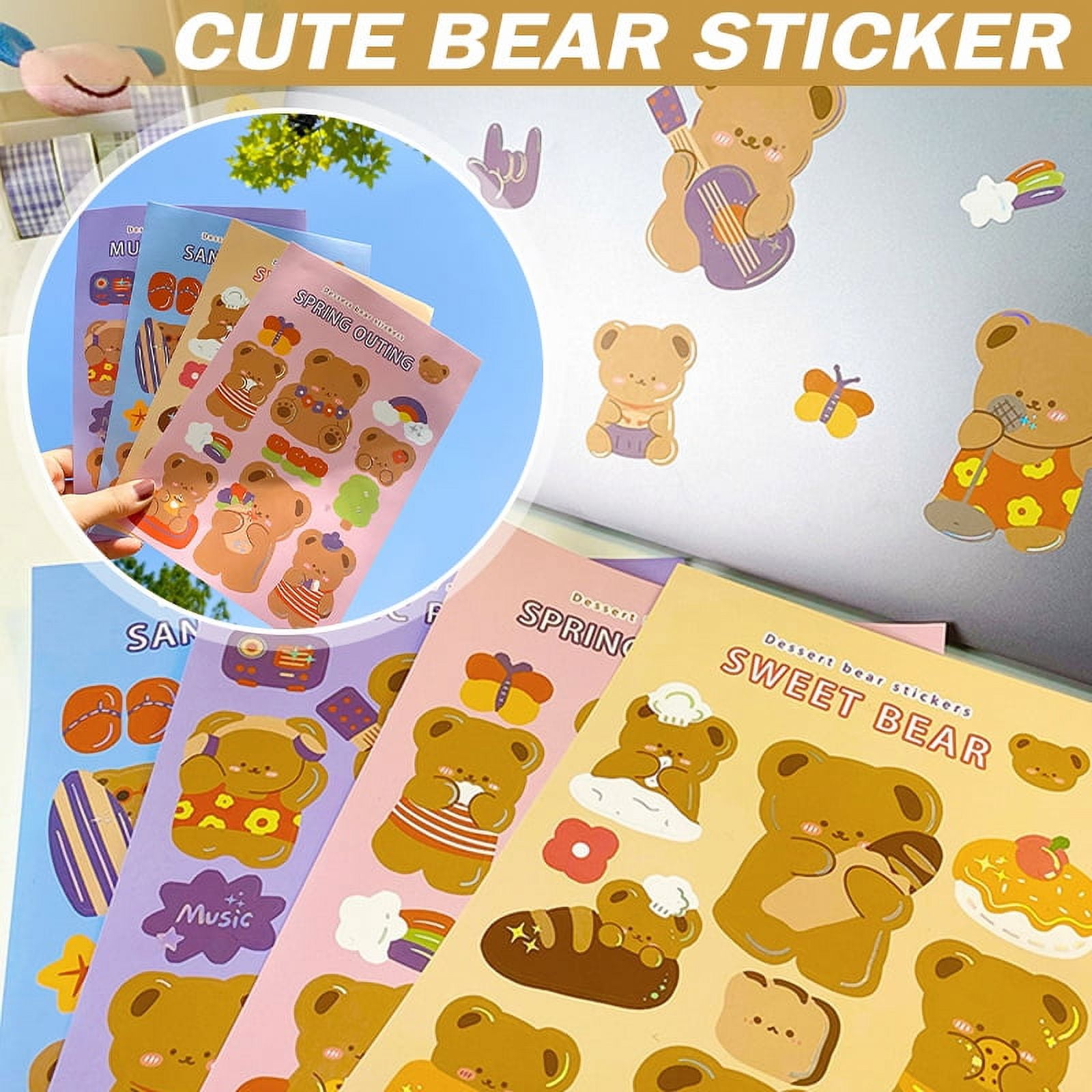 12pcs/Set Kawaii Laser Glitter Sticker Cute Bear Decorative