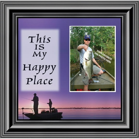 Fishermans Happy Place, Fishing Gifts, Beach, Boating or Fishing Decor, Personalized Picture Frame, 10X10 9722