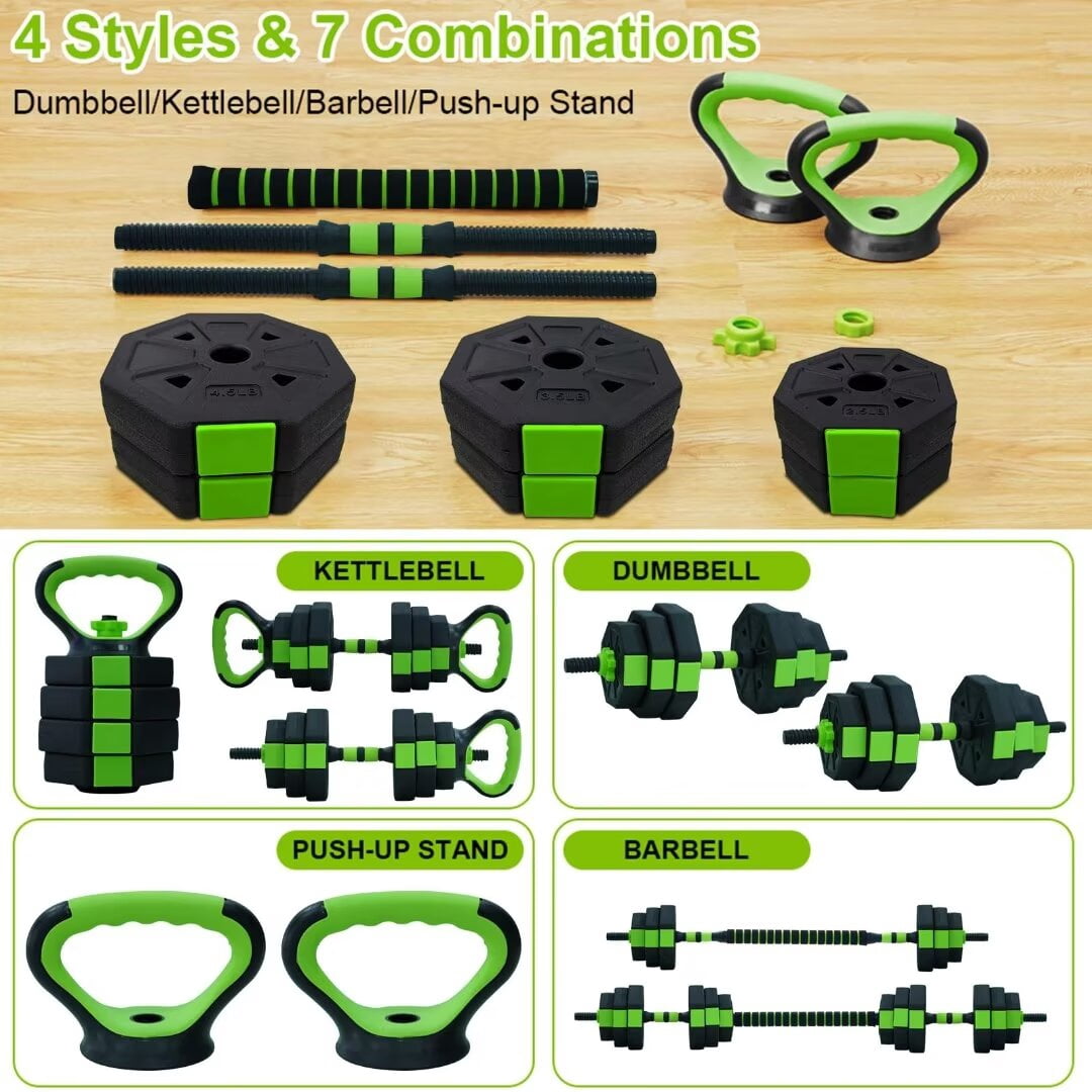 Adjustable Kettlebell Set, 4 in 1 Adjustable Dumbbell Set,44lbs/66lbs/88lbs Weight Set Used as Kettlebells, Barbell, Push up Stand for Home Gym ,Octagon