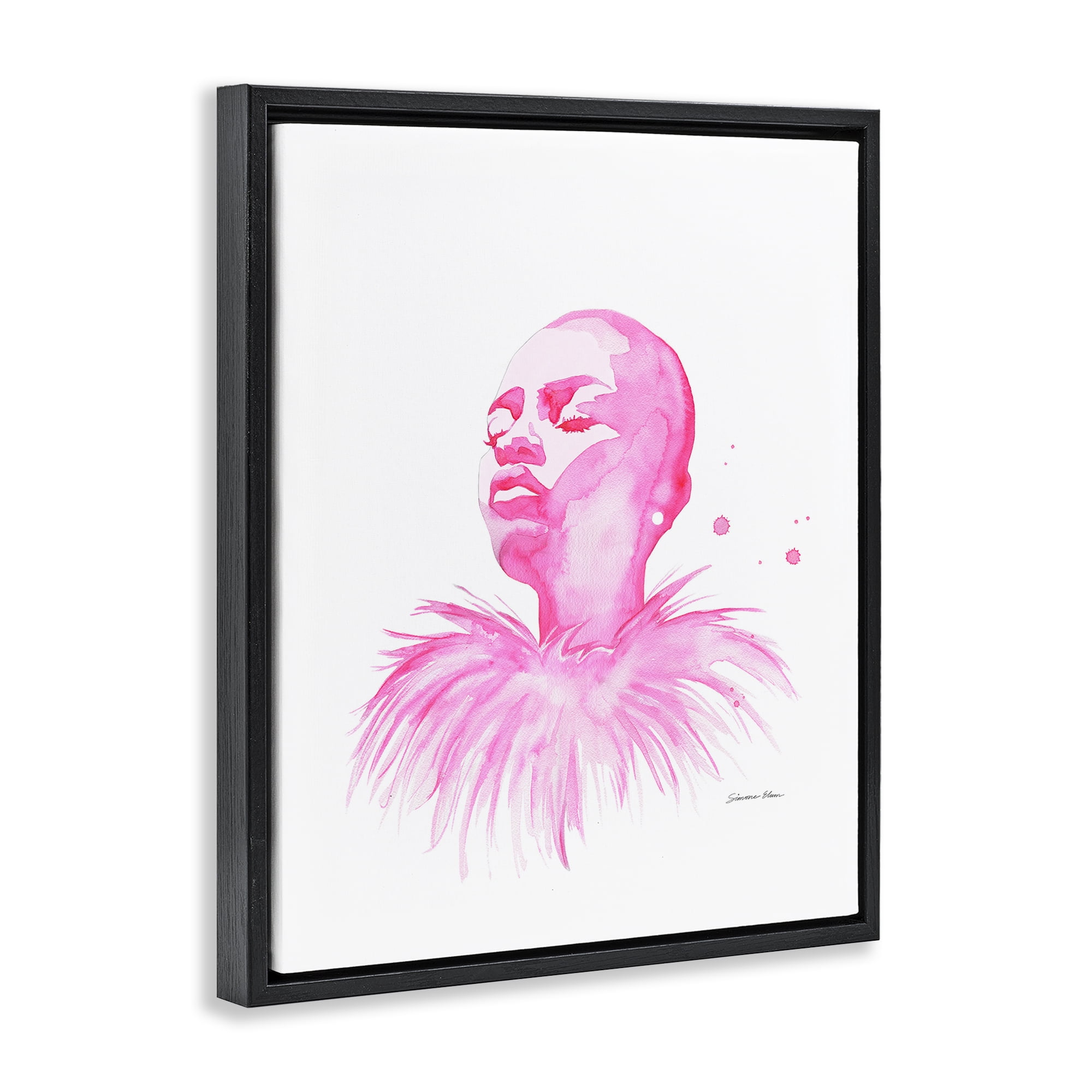 Stupell Industries In A Pink Mood Portrait Black Framed Floater Canvas Wall Art, design by Simone Elum