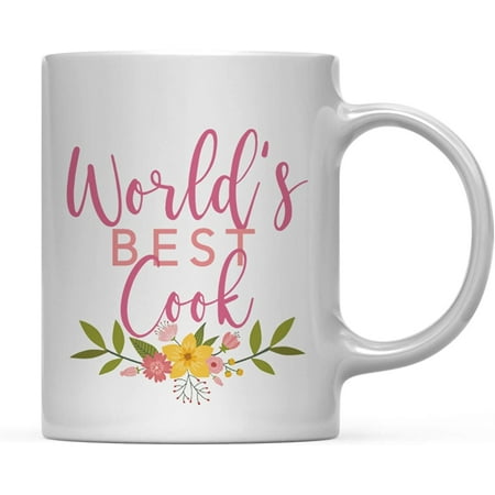 

11oz. Coffee Mug Gag Gift World s Best Cook Floral Flowers Design 1-Pack Birthday Christmas Gift Ideas for Her