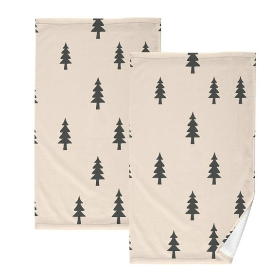 Black Trees Pattern Set of 2 Pure Cotton Towels, 16'' x 28'', Highly Absorbent and Soft