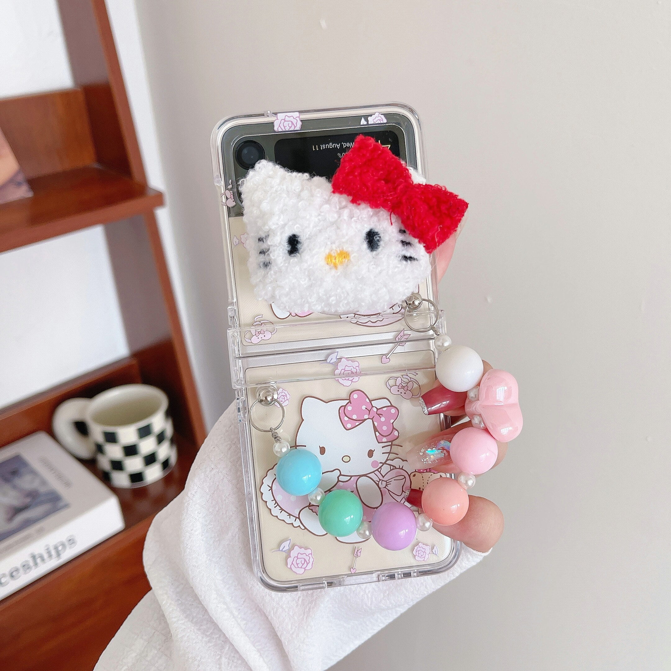 For Samsung Galaxy Z Flip 5 Flip 4 3 Cartoon Hello Kitty Chain Phone Case  Cover