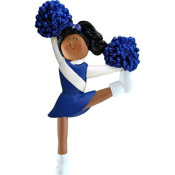Cheerleader Blue Uniform African-American Personalized  Christmas Ornament DO-IT-YOURSELF