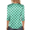 thumbnail image 4 of Women’s Polka Dot Print Satin Blouse Crew Neck Half Sleeve Relaxed Fit Top for Casual Daily Wear Cyan XL, 4 of 7