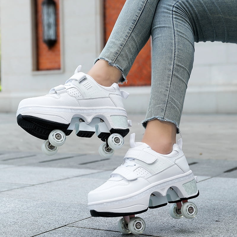 Cool Deformation Roller Shoes – Hidden Wheels, Men's & Women's Sizes, White 43, Fun Skating Sneakers For Adults & Kids