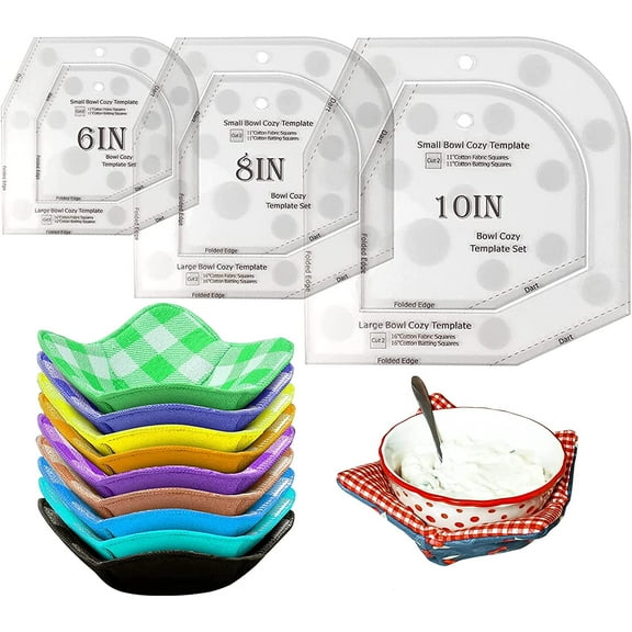 Bowl Cozy Template Cutting Ruler Set, 3Pcs Acrylic Transparent Quilting Bowl Templates for Hot and Cold Food Bowl Rack, DIY Kitchen Art Craft Acrylic Stencil Cut On Fold Template Sewing (White)