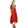 thumbnail image 6 of Bimba Women's Solid A-Line Rayon Kurti Kurta Asymmetrical Hem Designer Lace Tunic, 6 of 9