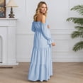 thumbnail image 2 of Gyujnb Lightweight Flowy Boho Maternity Tiered Maxi Dress Off Shoulder Ruffle Neck Long Bubble Flare Sleeve Smocked High Waist Elegant Gown for Pregnancy Photoshoot,M, 2 of 9
