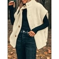 thumbnail image 4 of Women'S Plush Fleece Vest Casual Oversized Warm Button Down Vest Jacket with Pockets Cream White L, 4 of 8