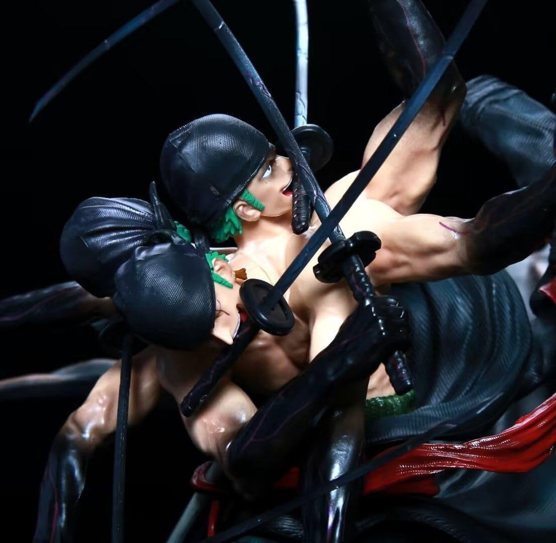 Zoro Figure, Luminous Nine Swords Flow Zoro Action Figures 35cm/13.8inch Handmade Cosplay PVC Statues Souvenirs for Anime Fans Gifts