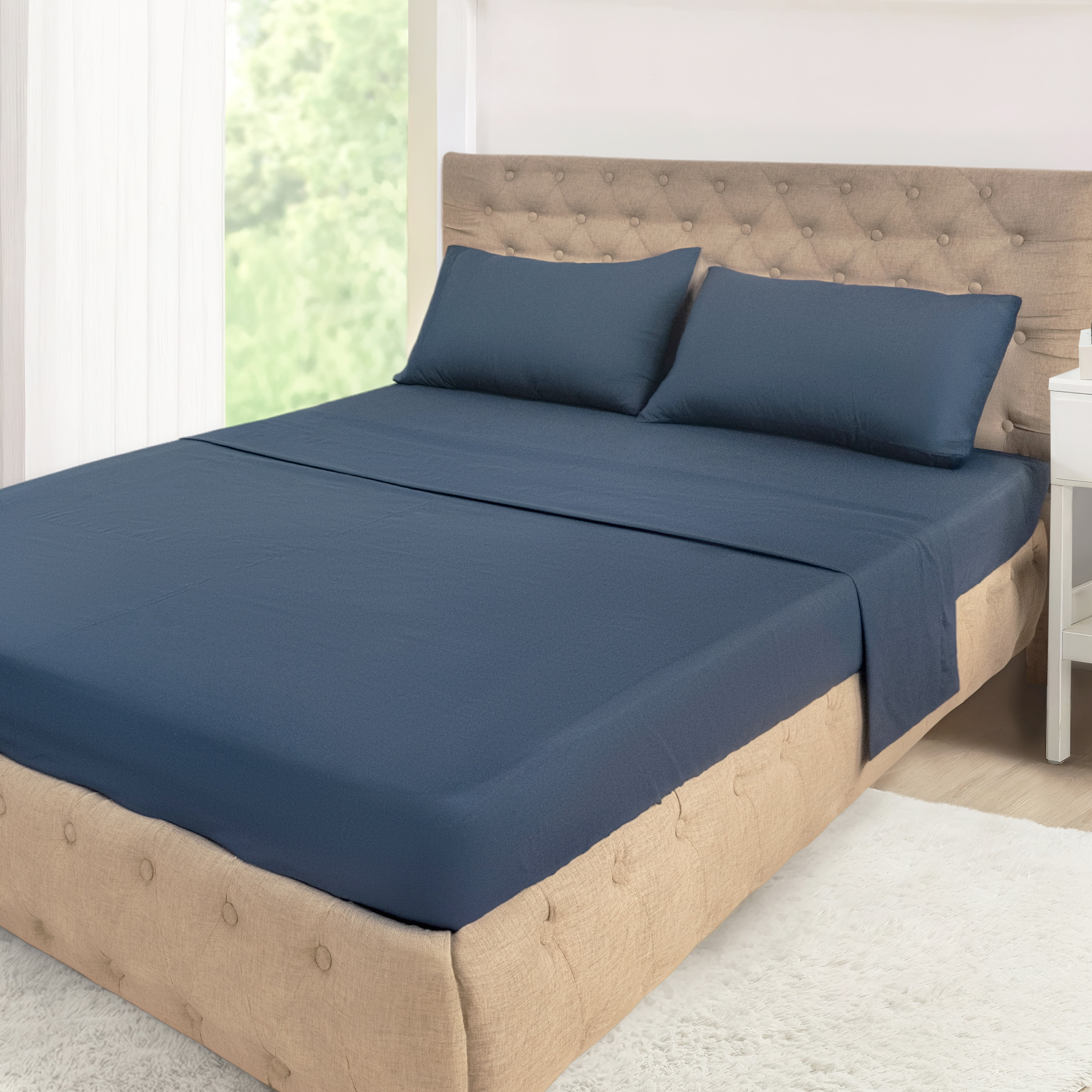Mainstays All in One Reversible Comforter and Sheet set- 7 Piece, King, Green and Navy Plaid
