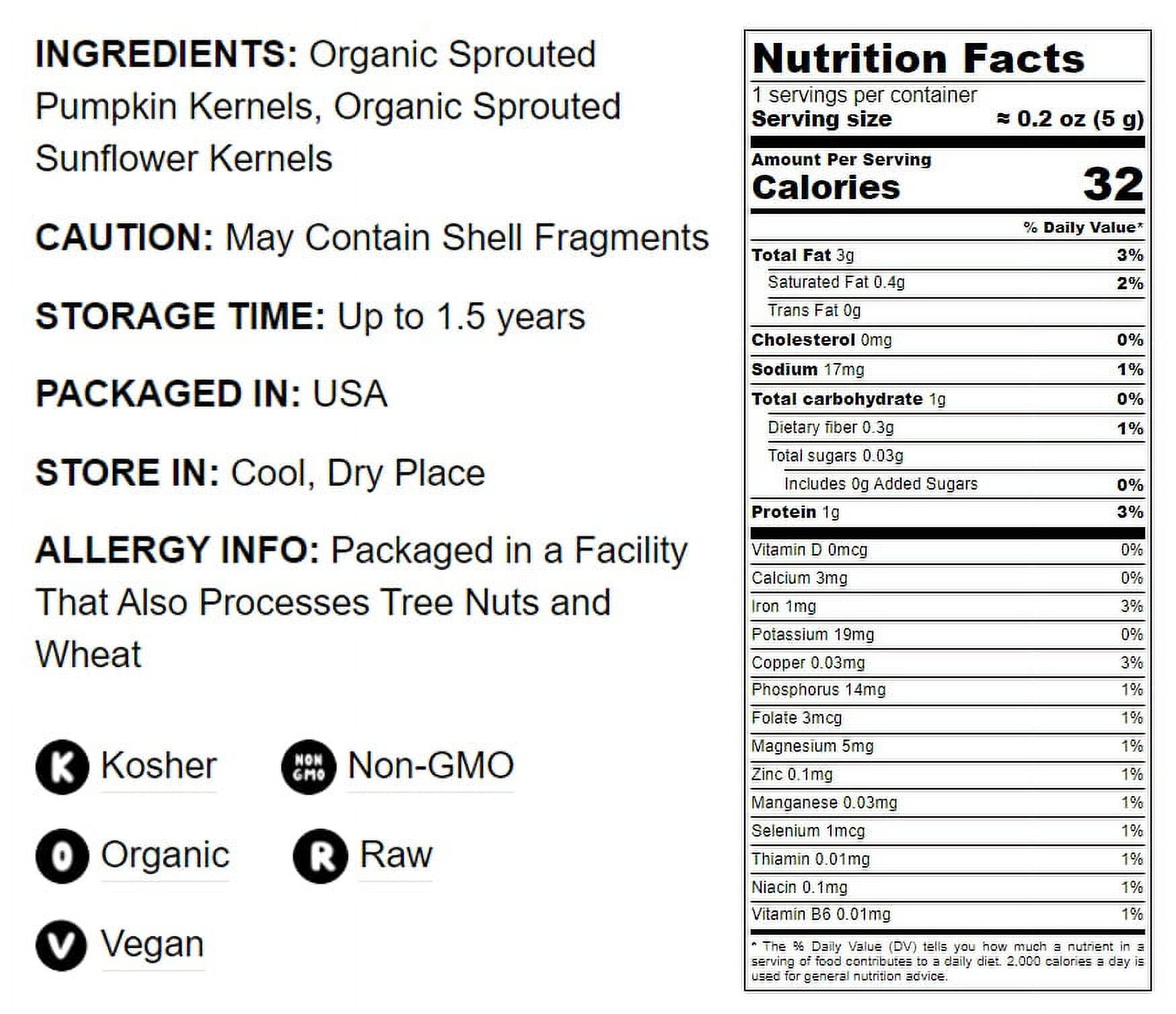 Organic Sprouted Pumpkin and Sunflower Seeds Mix, 2 Pounds — Non-GMO, Raw, Vegan, Kosher — by Food to Live