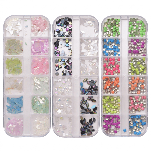 ROSEXIXI 3Pack Nail Art Rhinestones, Mix Sizes with Tweezers & Pen for ackDecoration, DIY Crafts,Manicure Decoration And Salon Professional