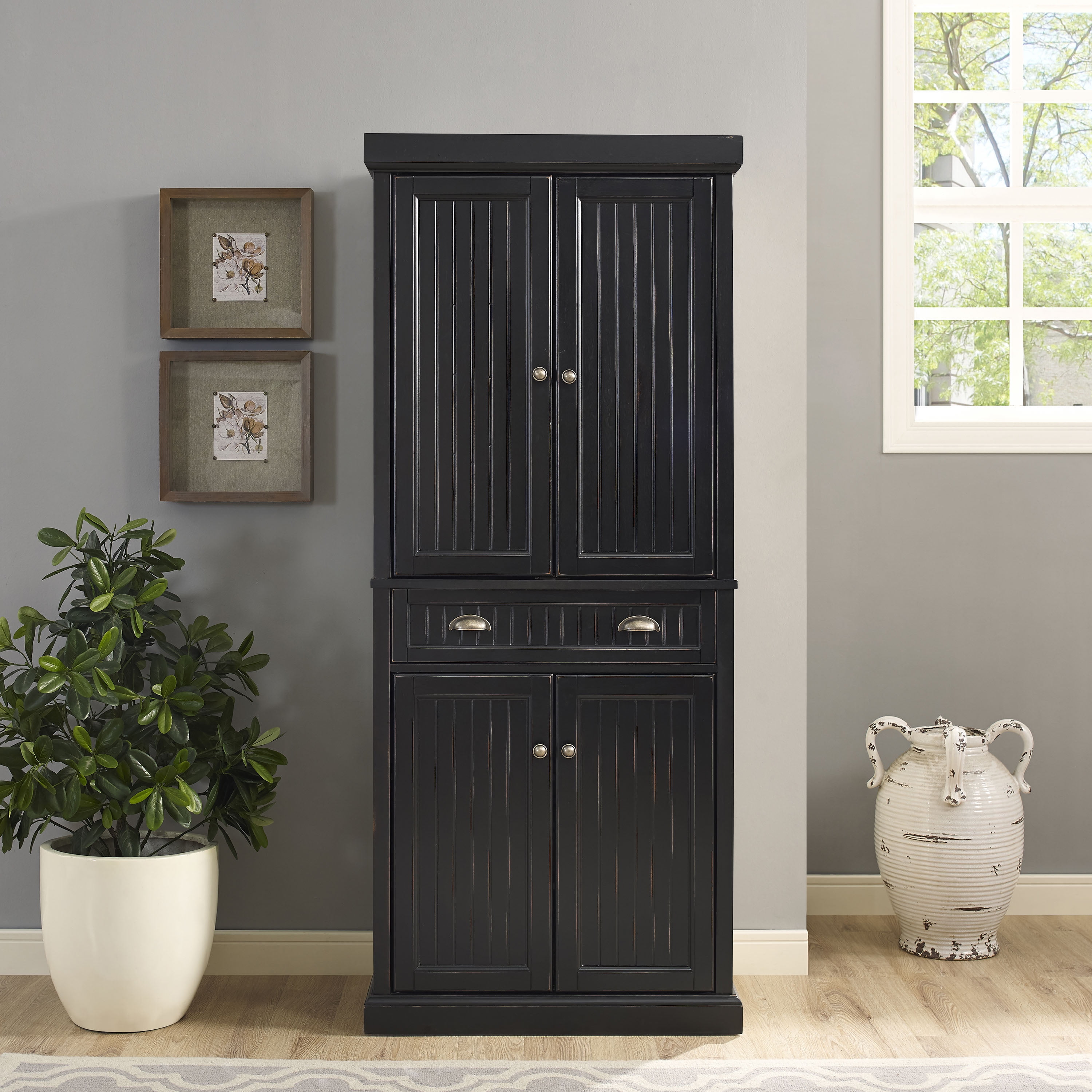 Crosley Furniture Seaside Coastal Pantry Storage Cabinet with Shelves, Kitchen, Dining, or Laundry Room