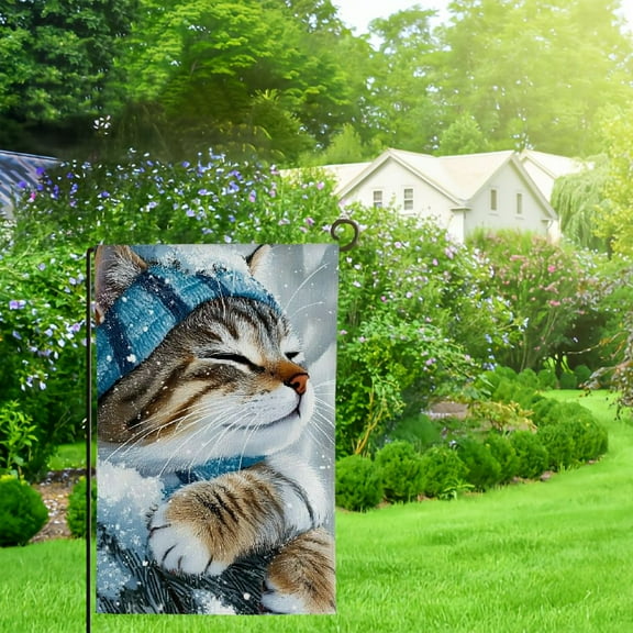 Heduofu Garden Flags, Christmas Watercolor Cat on The Pine Branch Seasonal Decoration for Holiday Xmas Yard Outside Outdoor 12x18in