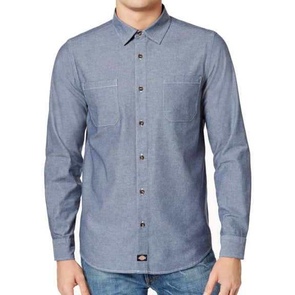 Dickies Mens Slim Chambray Button Up Shirt, Blue, XX-Large