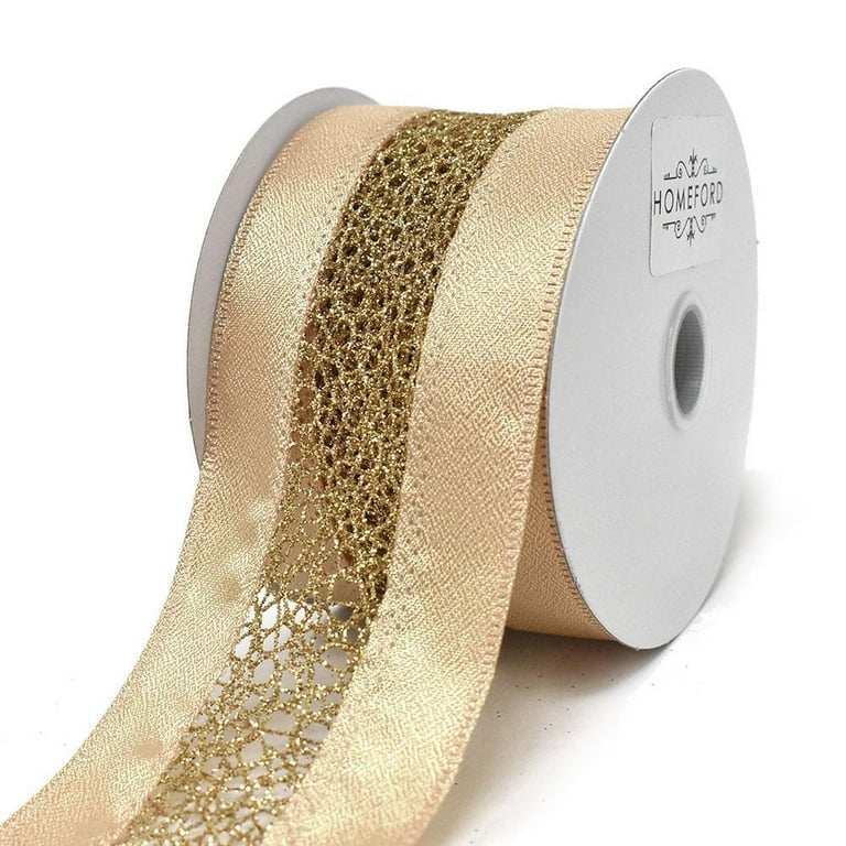 Elegant Satin Ribbon with Glitter Web Center Wired Ribbon, Gold,  2-1/2-Inch, 10-Yard 