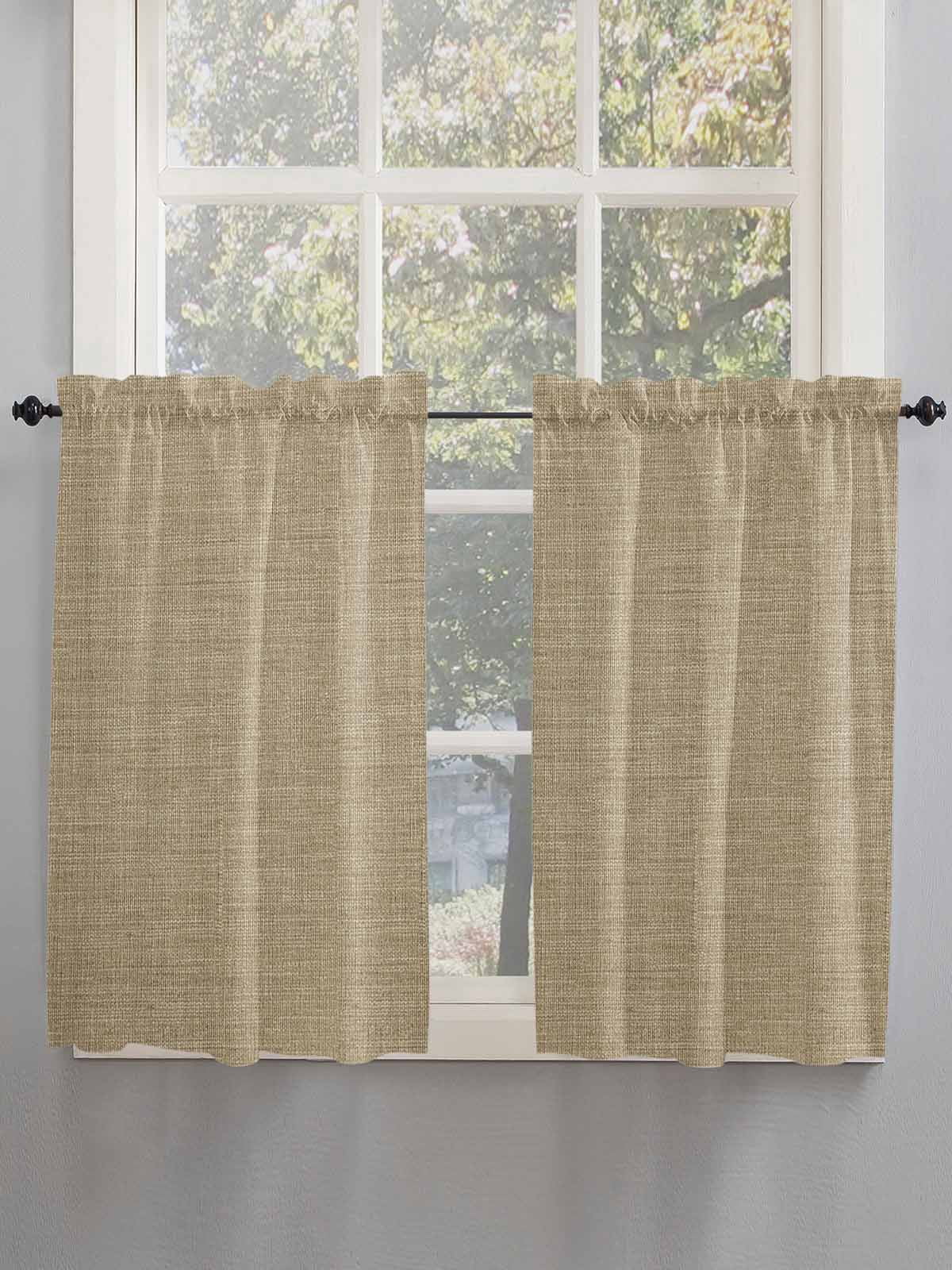 Beige Kitchen Curtains 45 Inches length, Farmhouse Burlap Solid Brown Color Modern Linen Texture Window Treatment Curtain Drapes, Lightweight Window Panels for Living Room Bedroom, 52"x45", 2 Panels