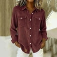 thumbnail image 3 of TKLPEHG Womens Shirts Long Sleeve Corduroy Bottun Up Shirts with Pocket Ladies Tops Solid Color Soft Spring V-Neck Lightweight Shirt (Wine,L), 3 of 9