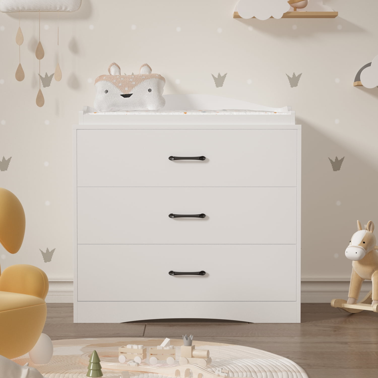 OxyLife Changing Table Dresser, Nursery 3-Drawer Dresser with Changing Top, White
