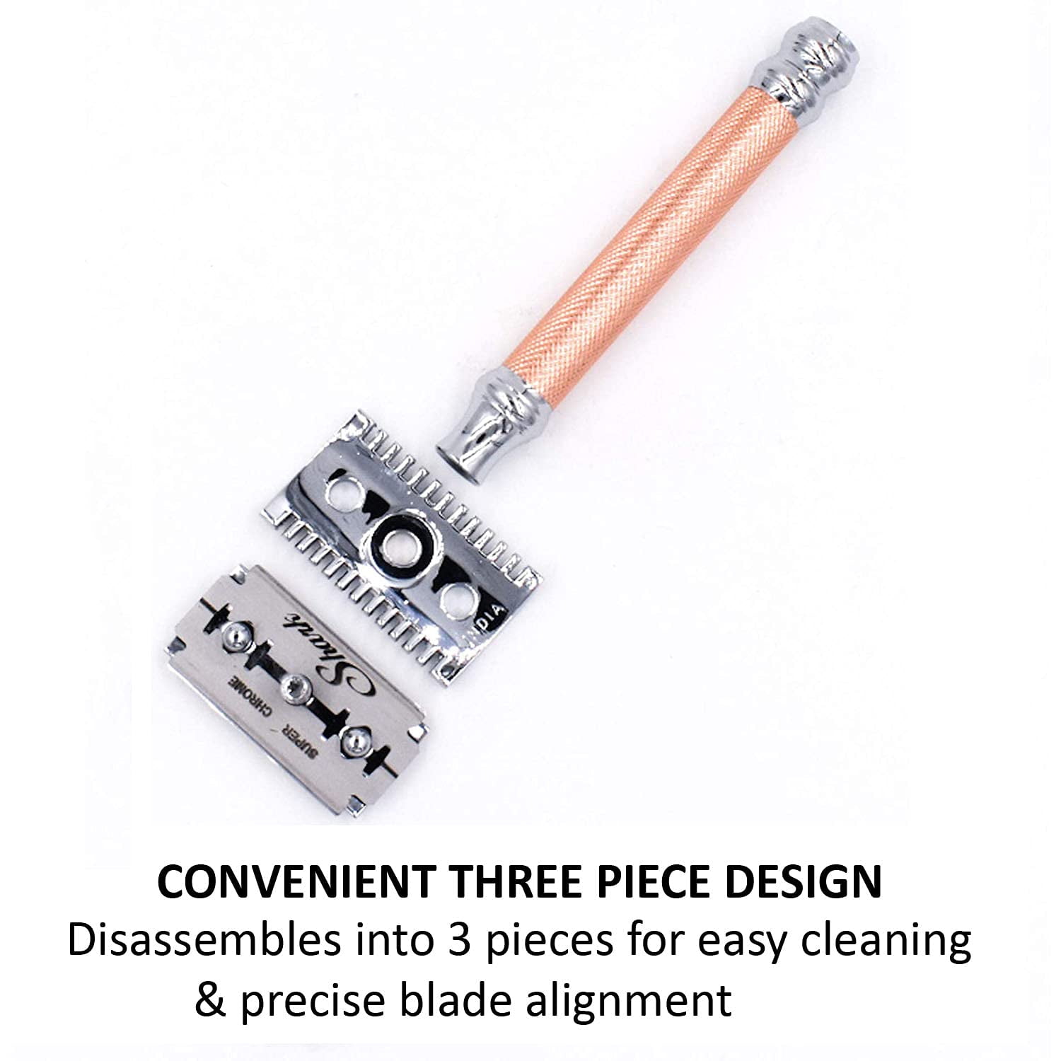 Parker Safety Razor 63C Three Piece Shaving Open Comb Double Edge Safety Razor & 5 Parker Blades