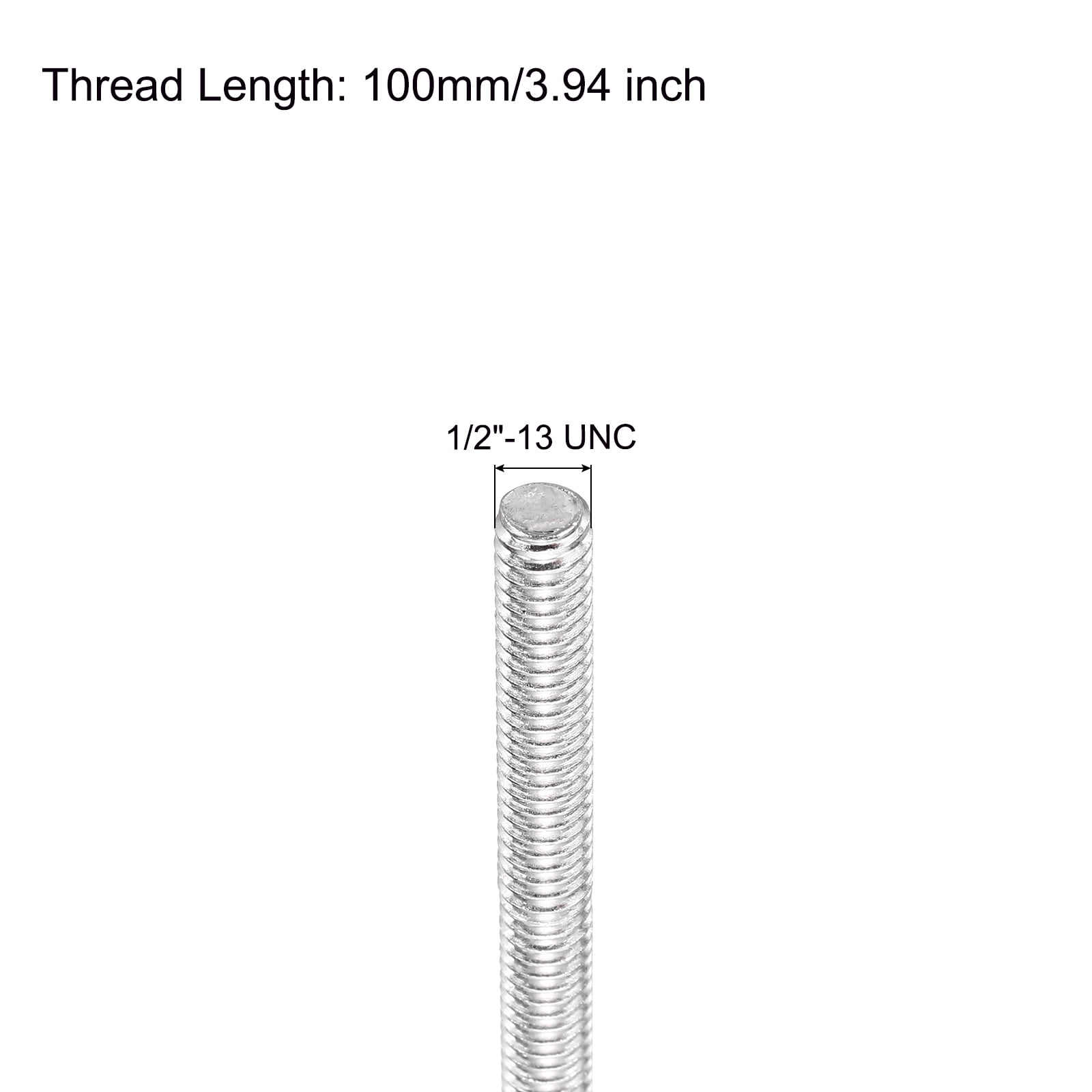 Uxcell Fully Threaded Rod 1/2"-13 UNC Pitch 304 Stainless Steel Right Hand 3.94" 4Pcs