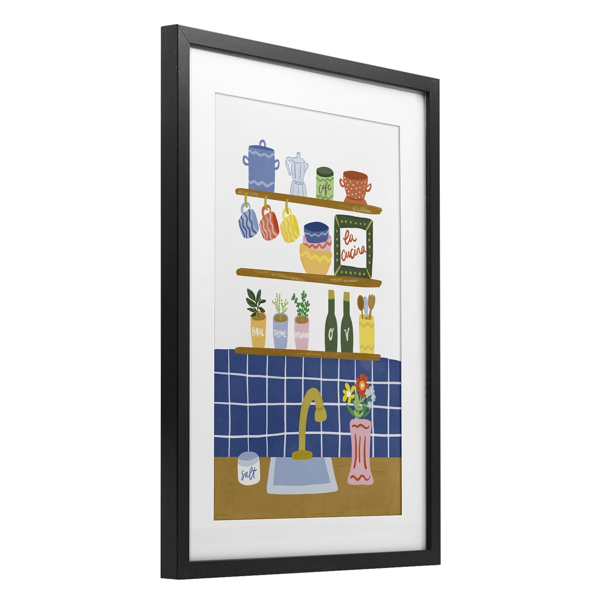 Stupell Industries Italian Kitchen Spice Rack Black Framed Print Under Glass, design by Amanda Houston