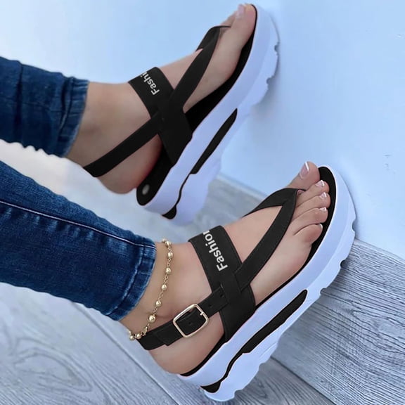 BONIXOOM Black Sandals Women Fall Slip-On Platform Casual Fashion Shoes for Women Black Size 4.5