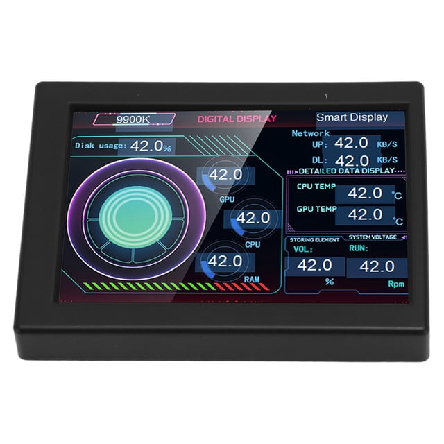 PC Sensor Panel, 3.5 Inch IPS Display Stepless Dimming Rotating Theme Editor Computer Temp Type C Interface Multi Parameter Display Metal Shell PC Temperature Display