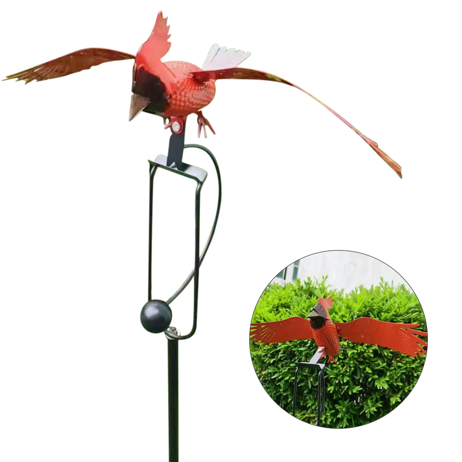 Large Decorative Wind Spinners with Hanging Hook Red Cardinal Yard and Lawn Art Decorations Homarden Metal Garden Bird Wind Spinner 6 x 6 Inch 3D Stainless Steel Outdoor Cardinal Yard Spinner 