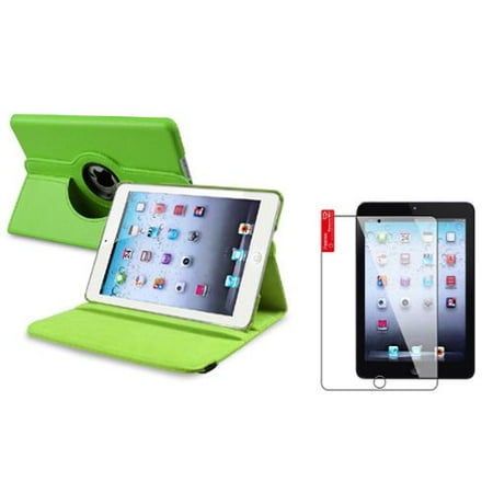 iPad Mini 3/2/1 Case, by Insten Green Case Rotating Leather Case Cover+2pcs Protector for Apple iPad Mini 1 2 3