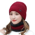 thumbnail image 1 of 2Pcs/Set English Logo Solid Color Ear Protection Hat Scarf Set Autumn Winter Women Knitted Beanie Pushing Lining Neckerchief Set, 1 of 9