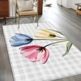 thumbnail image 4 of Area Rug 48×72in, Watercolor Pink Blue Yellow Flower Floor Carpet Living Room Rug, Rustic Tulips on Plaid Non-Slip Welcome Mat Indoor Rugs for Bedroom Dining Room, 4 of 9