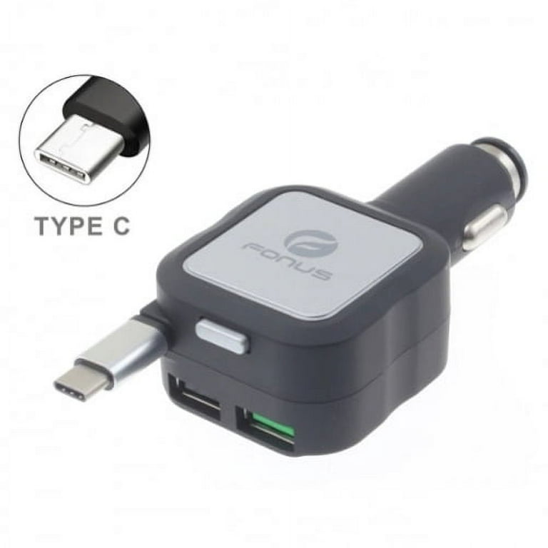 Car Charger for iPhone 15/Pro/Max/Plus - Retractable 4.8Amp Type-C 2-Port USB Fast Charge DC for iPhone 15/Pro/Max/Plus, Black