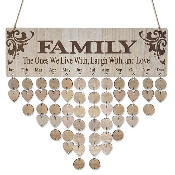 TFixol Handcrafted Wooden Family Calendar with 50 Discs & Hemp Rope for Personalized Date Reminders & Home Decor