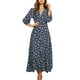 thumbnail image 1 of Sunloudy - Vestido largo de manga 3/4 para mujer, con botones y estampado floral, con cuello en V, informal, de cintura alta, estilo bohemio Sunloudy  S M L XL, 1 of 8