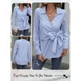 thumbnail image 4 of Xuanfei Women Striped Lapel V Neck Bowknot Tie Front Long Sleeve Blouse, 4 of 7