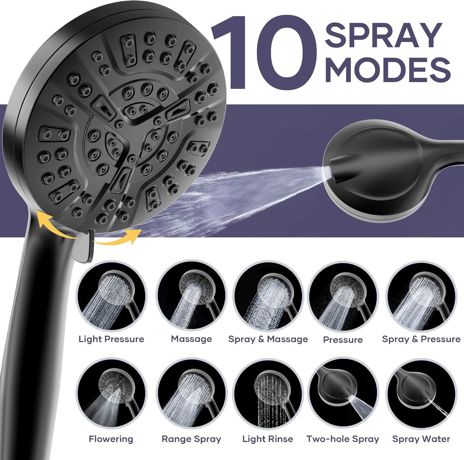 Filtered Shower Head with Handheld Spray Combo,High Pressure Rain Heads,Double Dual 10 Modes,Detachable Showerhead 78 Inch Hose,Black
