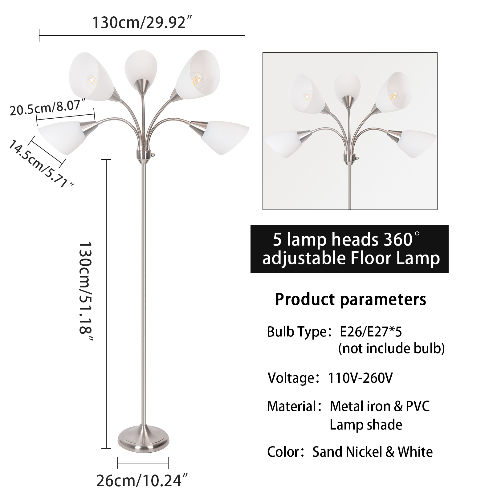 HonoDing 68-Inch Medusa Floor Lamp with 5 Adjustable Heads photo 3