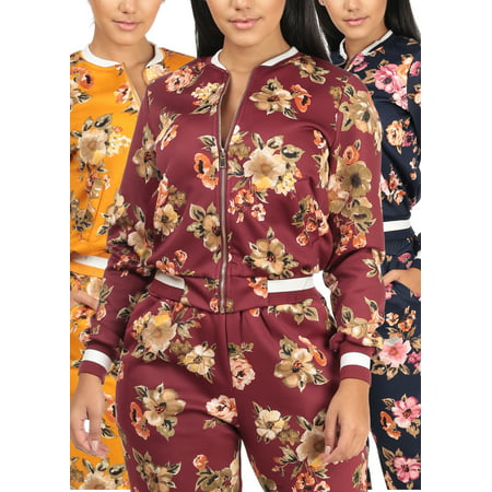FASHION MEGA DEAL! BEST VALUE! LOOK FOR MATCHING PANTS! Womens Juniors Stylish Casual Long Sleeves Floral Print Baseball Design Bomber Jackets (3 PACK G11)