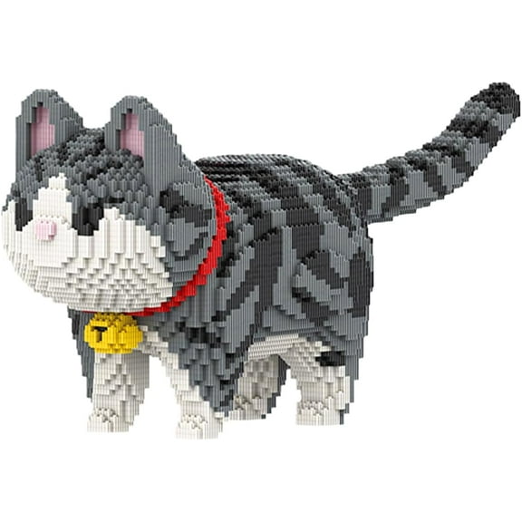 CUTEHELPER Animal Gray Striped Bell Cat Micro Building Blocks Set（8000PCS）Brick Building Kit Gift for Adults and Kids